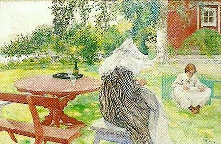 Carl Larsson sommardag karin och brita i tradgarden-sommartid China oil painting art